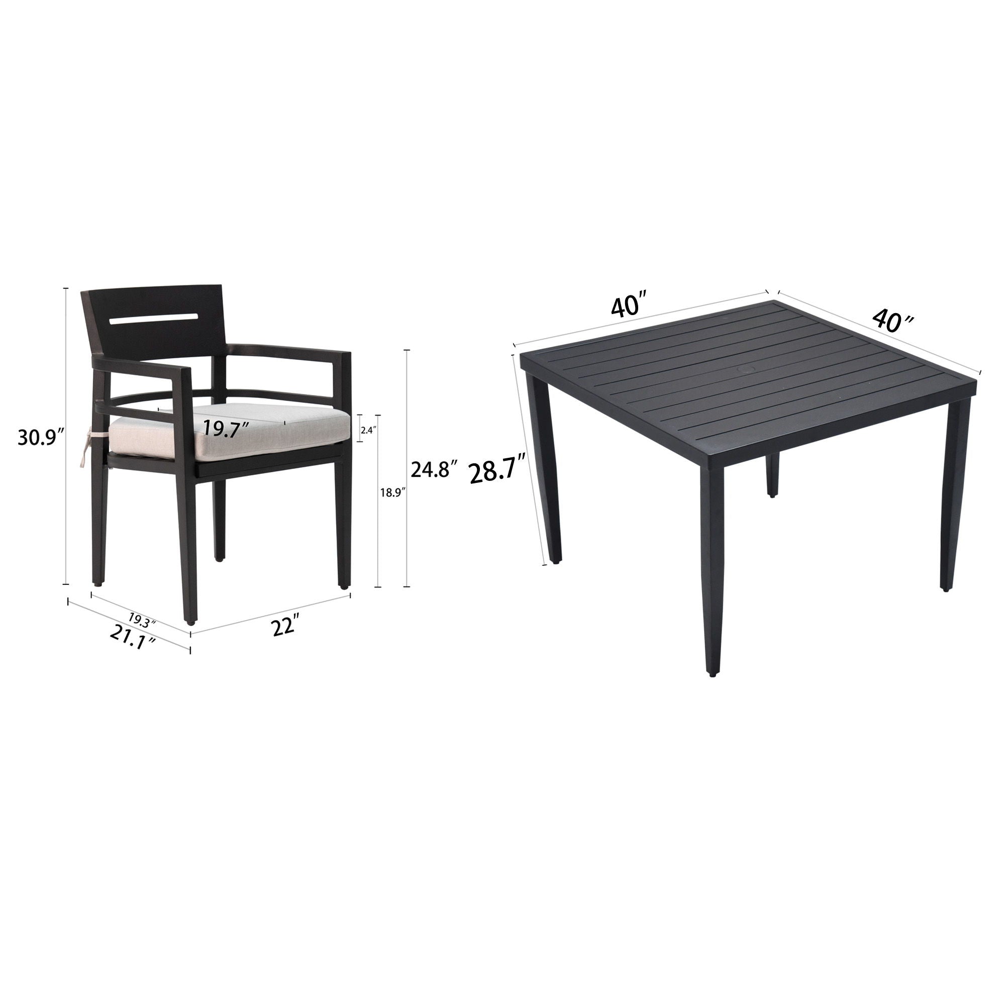 Outdoor Modern Dining Set, Chairs Sunbrella Cushioned And Dining Table With Umbrella Hole Unique Piece Furniture