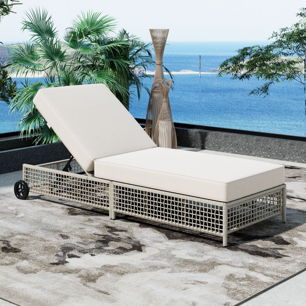 Outdoor Lounge Chair With 5 Position Backrest With Cushion And Wheels Unique Piece Furniture