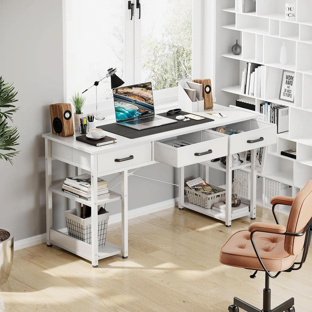 White 48 Inch Contemporary Premier Desk With Drawers ShipItFurniture