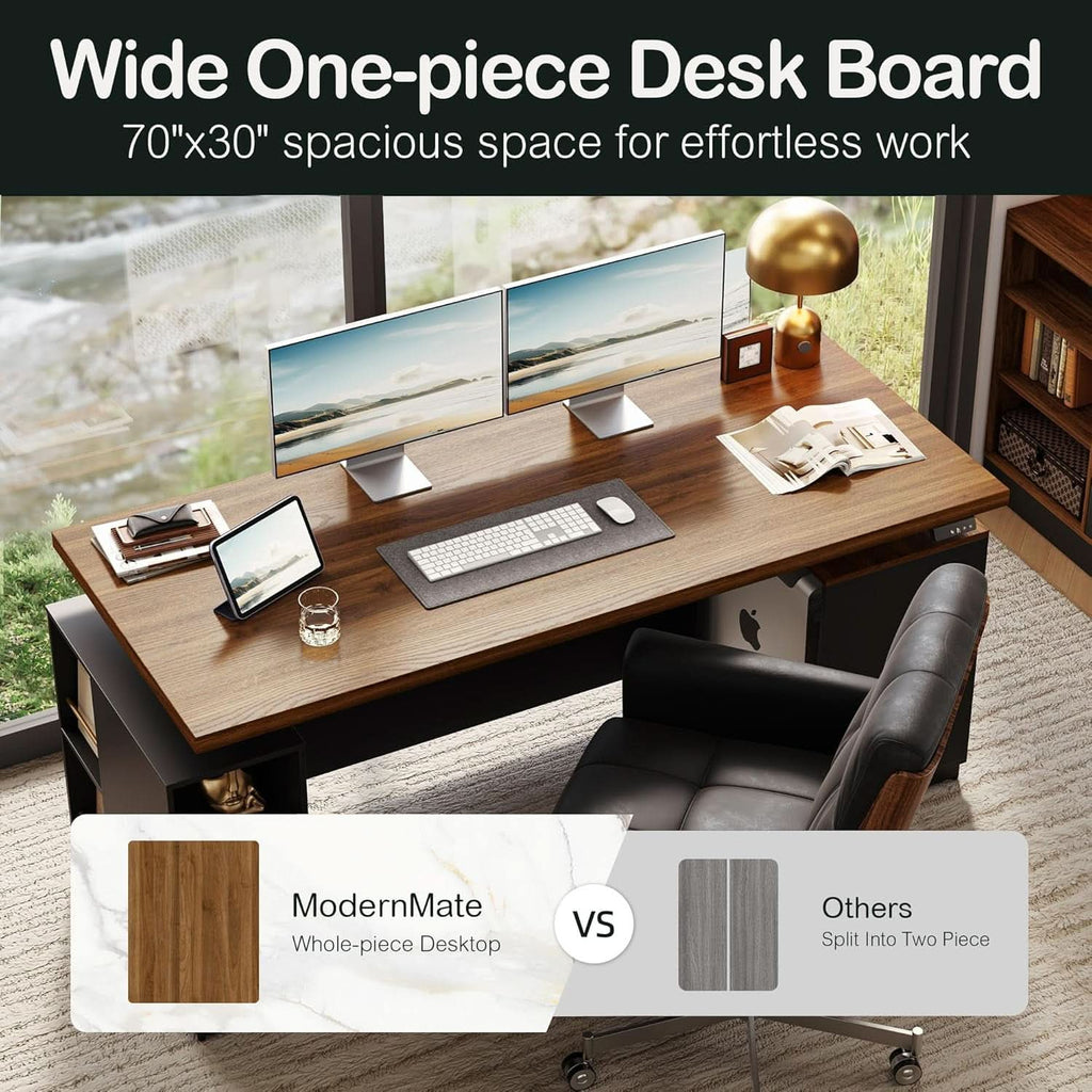 Walnut Seventy OneInch Height Adjustable Standing Desk Cabinets ShipItFurniture