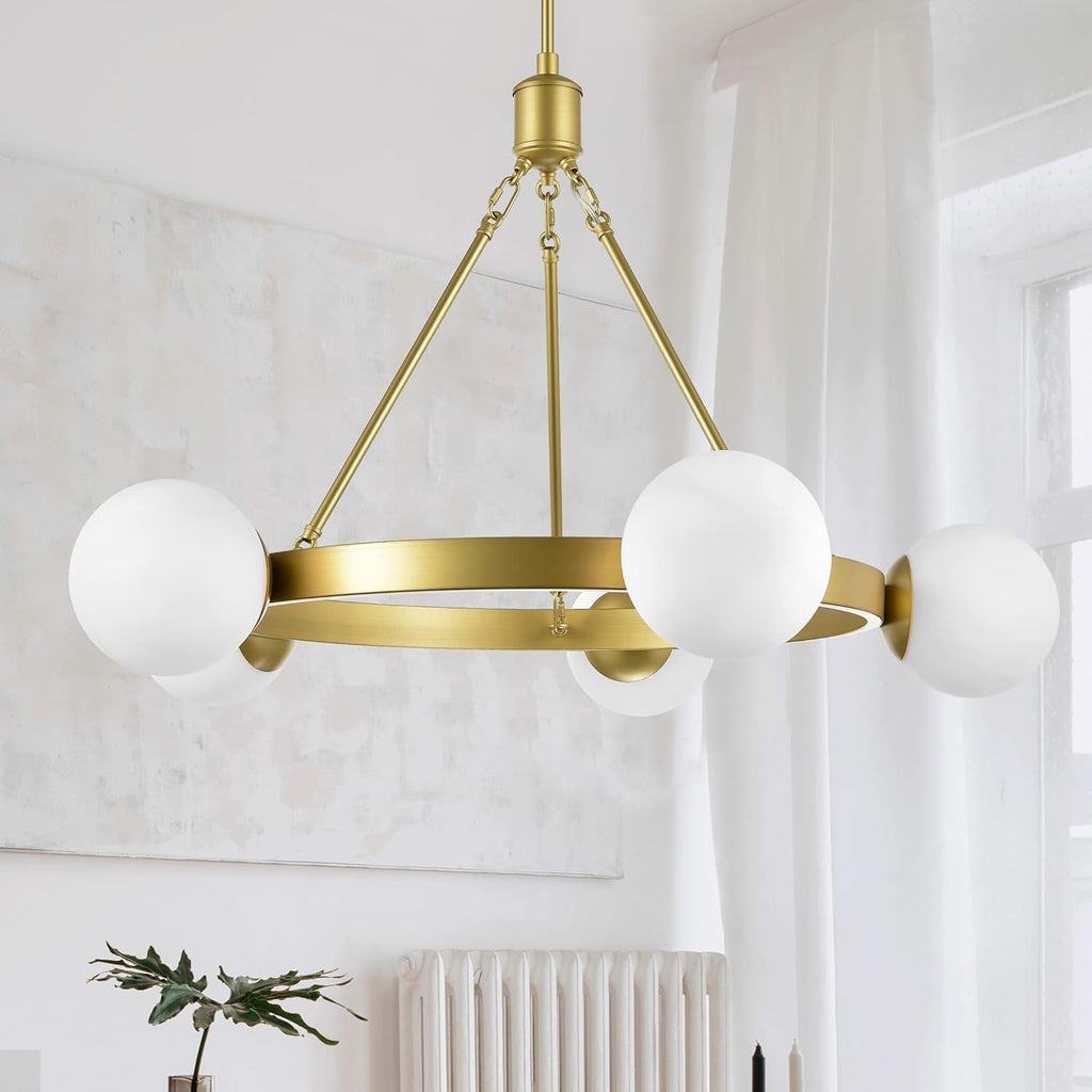 5 Light Black Globe Wagon Wheel Chandelier Farmhouse Decor