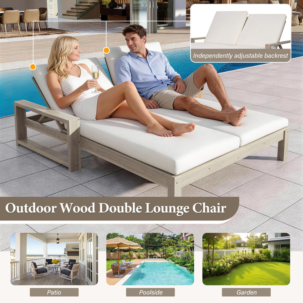 Outdoor Double Lounge Chair With 5 Position Adjustable Backrest Unique Piece Furniture