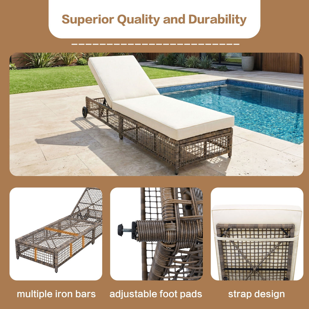 Outdoor Lounge Chair With 5 Position Backrest With Cushion And Wheels Unique Piece Furniture