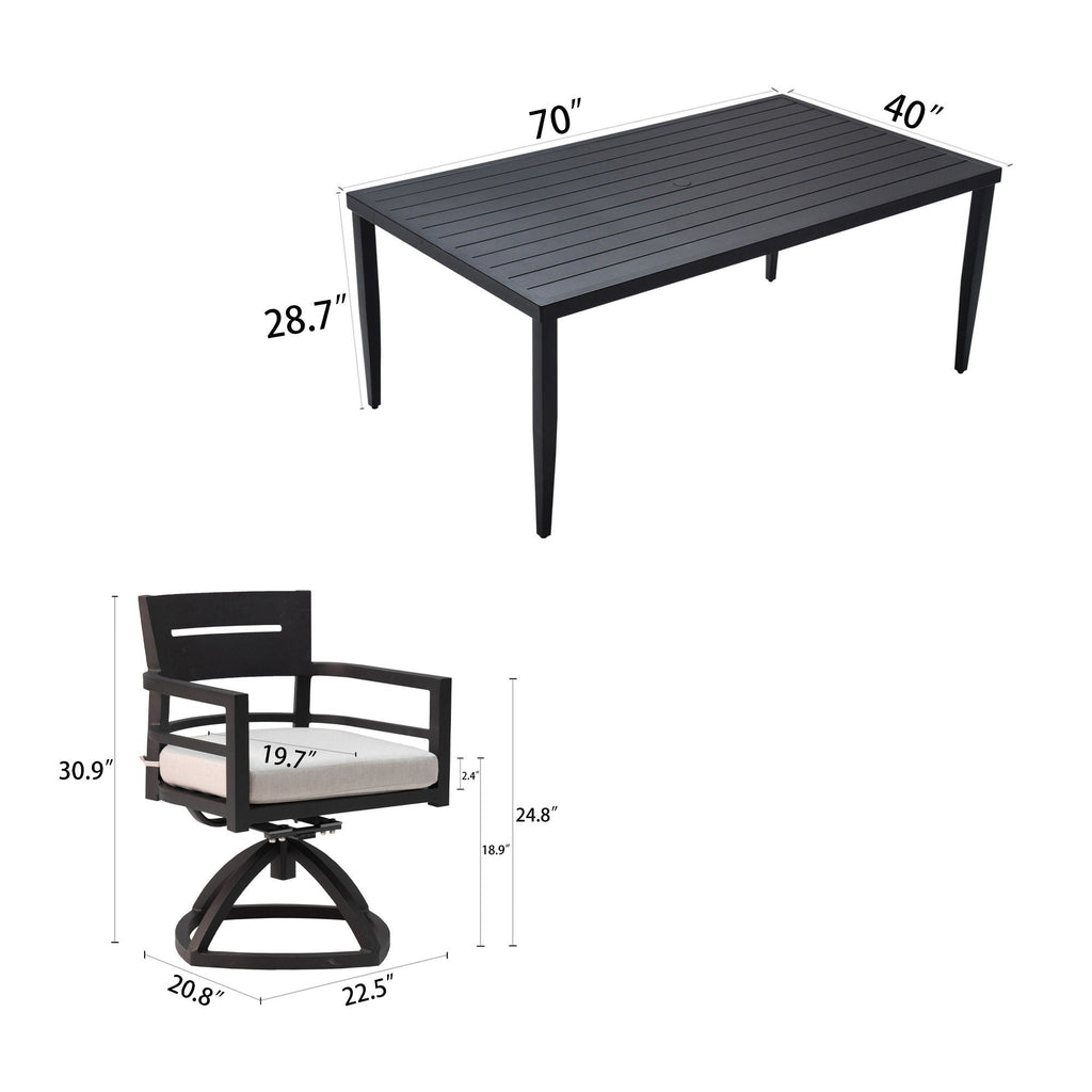 Outdoor Modern Dining Set, Chairs Sunbrella Cushioned And Dining Table With Umbrella Hole Unique Piece Furniture