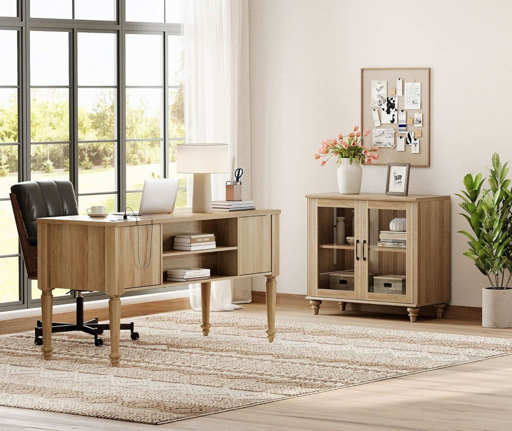 Distressed Oak Farmhouse Executive Desk With Glass ShipItFurniture