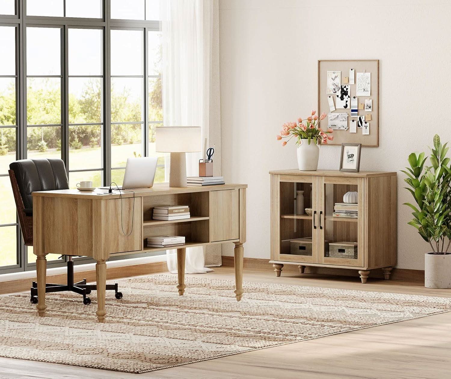 Distressed Oak Farmhouse Executive Desk With Glass ShipItFurniture