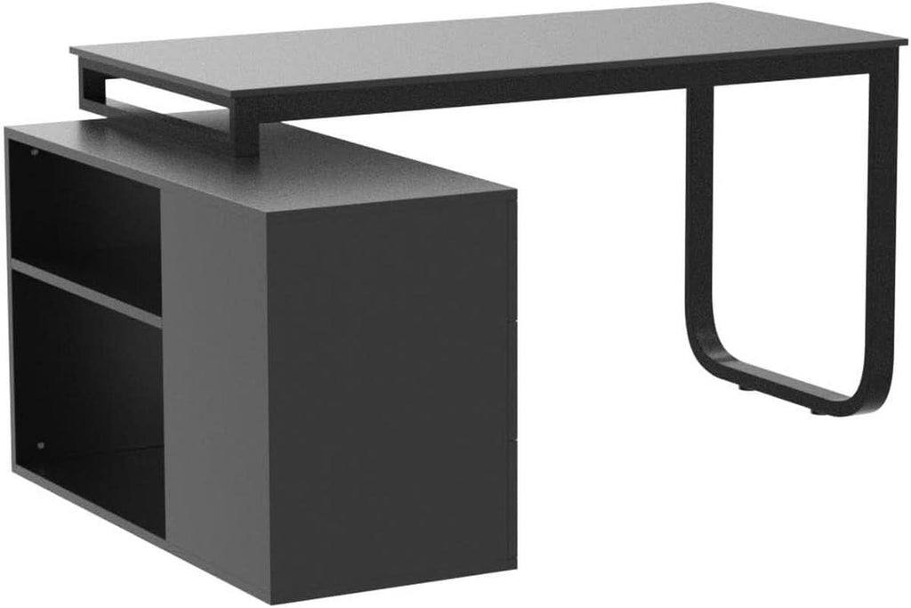 55 Inch L Shaped Computer Desk Black Storage Cabinet ShipItFurniture