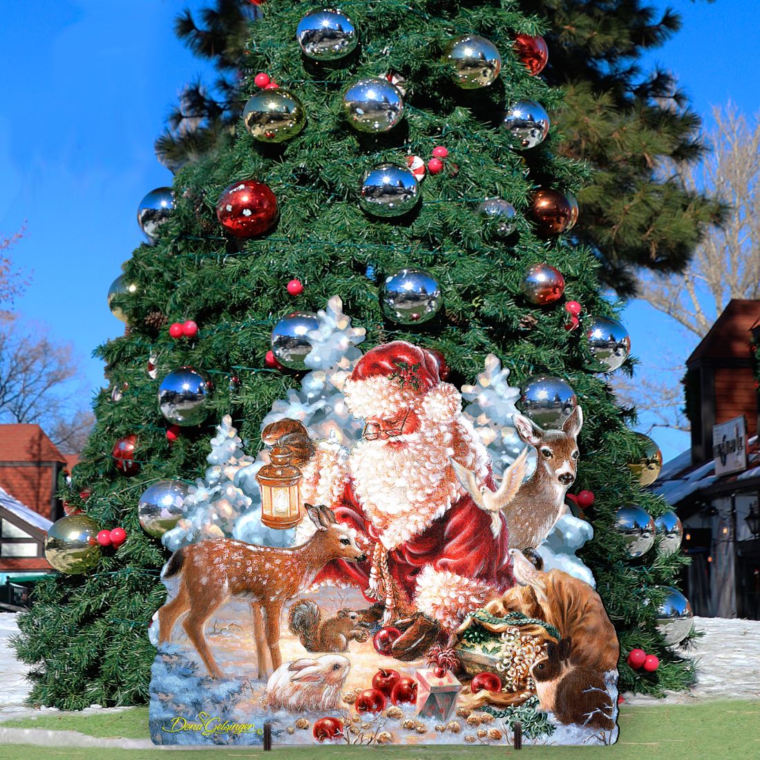 Abundance of Joy Christmas Outdoor Scene by D Gelsinger featuring Santa and Snowman - Christmas Decor 8461044F-0104 G.DeBrekht