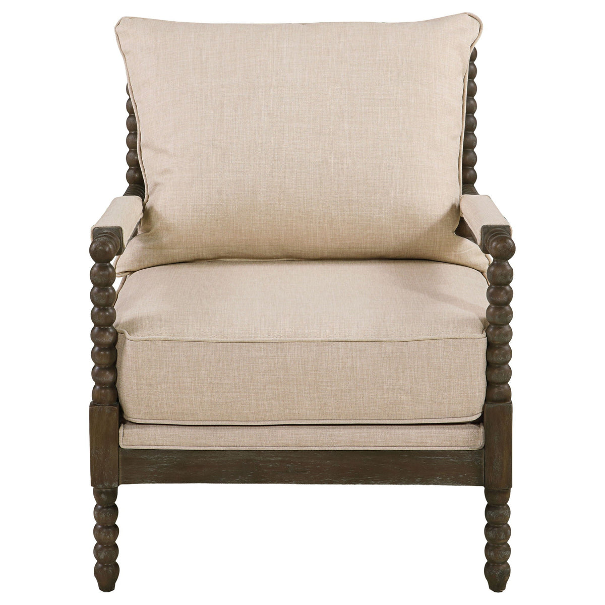 Blanchett Upholstered Bobbin Accent Chair Beige and Distressed Brown Unique Piece Furniture