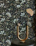 Camellia Study Wallpaper in Coal Cream Olive