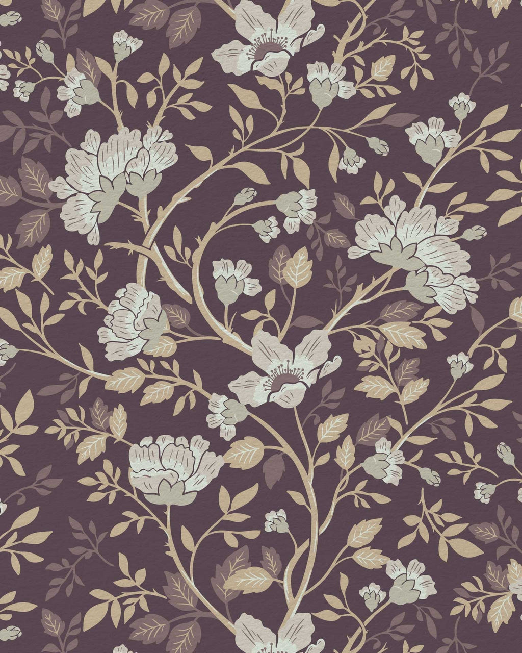 Camellia Study Wallpaper in Plumwood