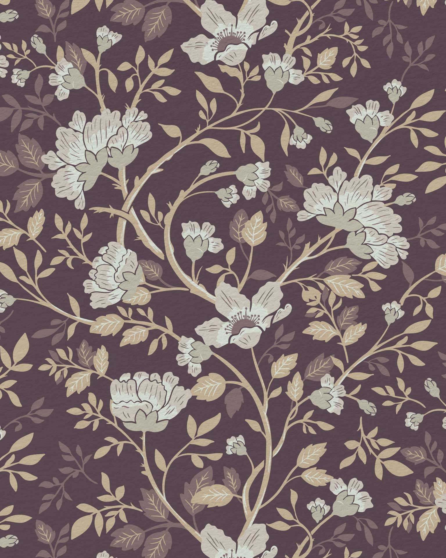 Camellia Study Wallpaper in Plumwood