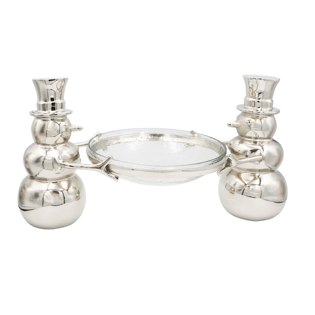 Cast Aluminum Snowmen with Hammered Glass Bowl Rust & Cinder