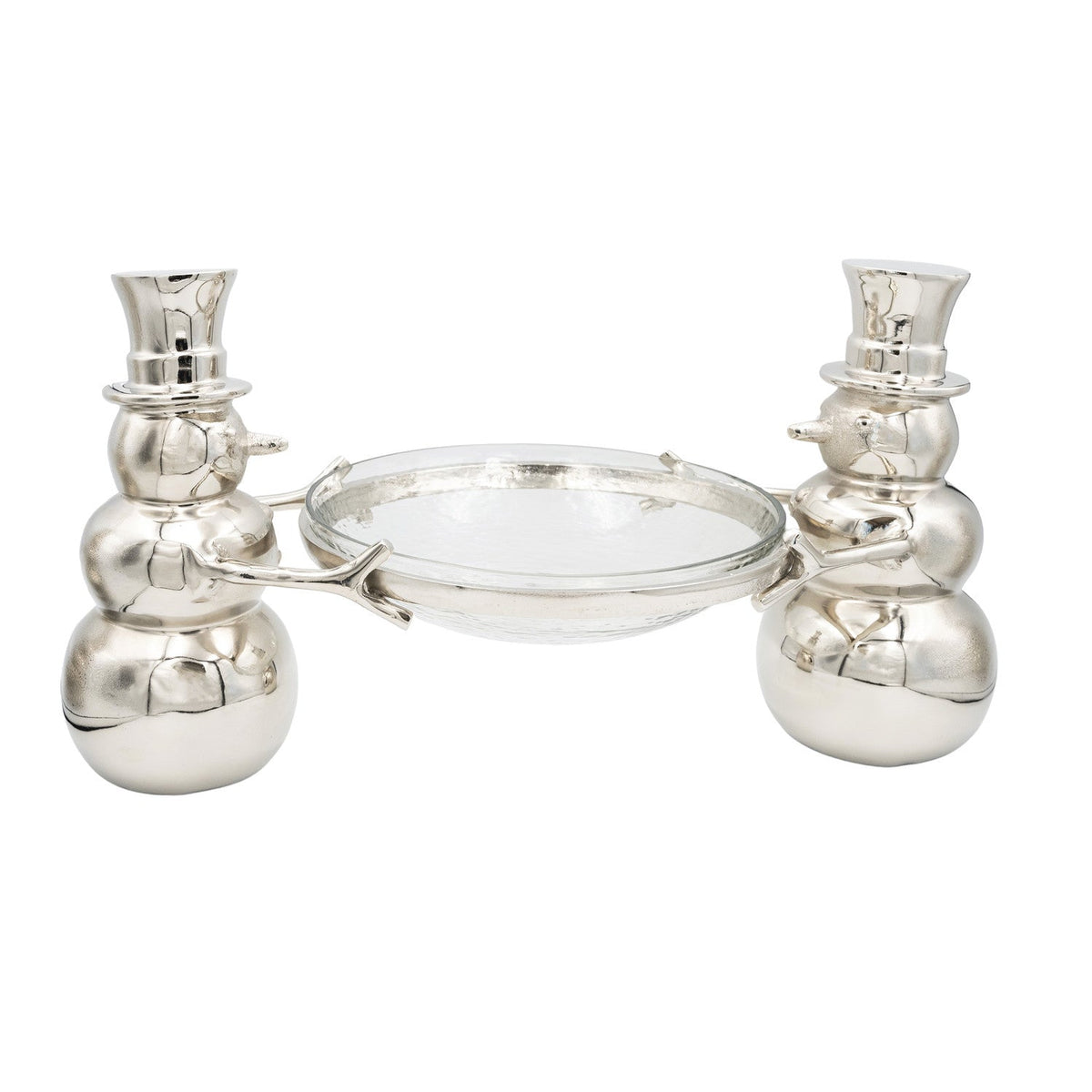 Cast Aluminum Snowmen with Hammered Glass Bowl Rust & Cinder