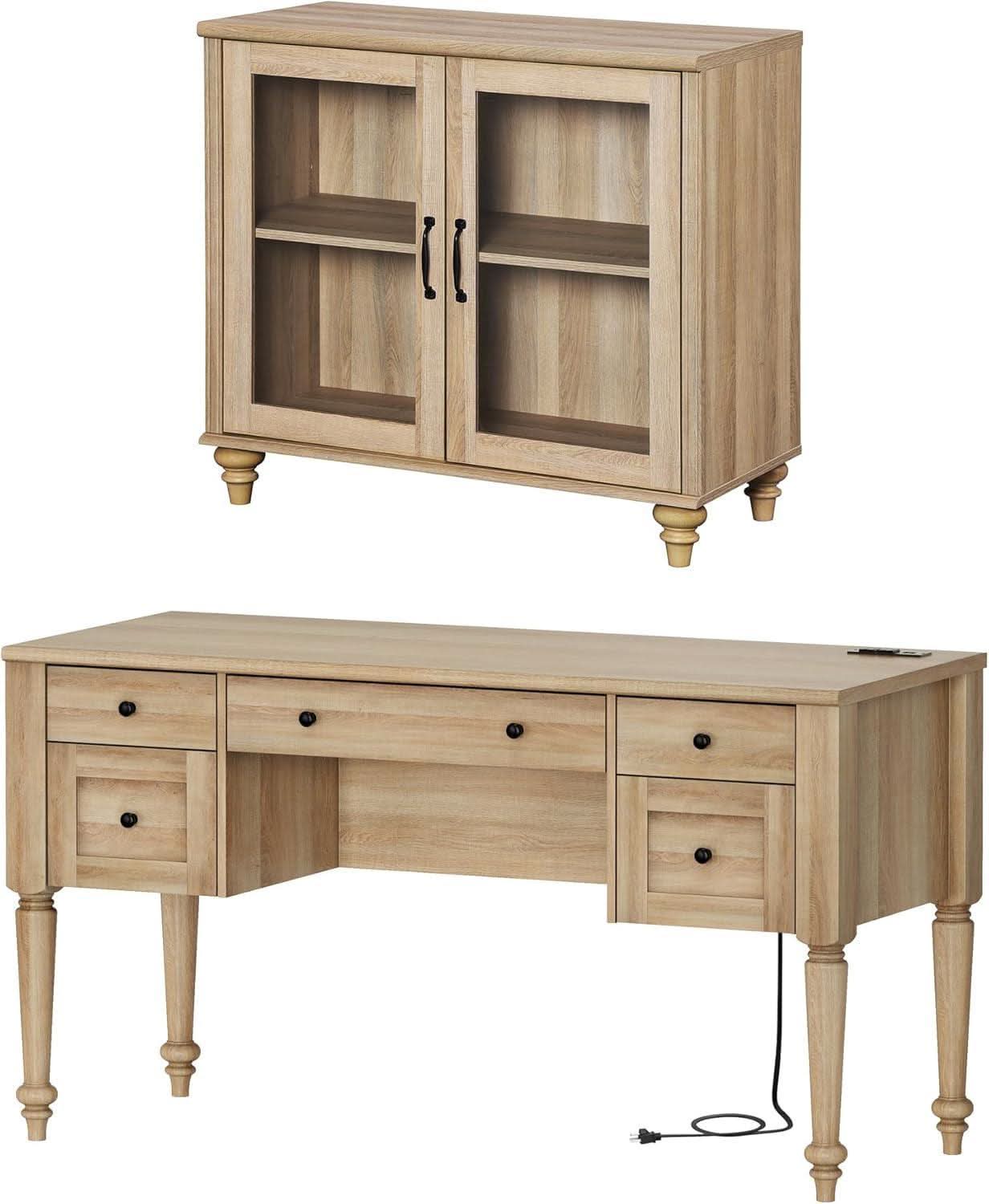 Distressed Oak Farmhouse Executive Desk With Glass ShipItFurniture