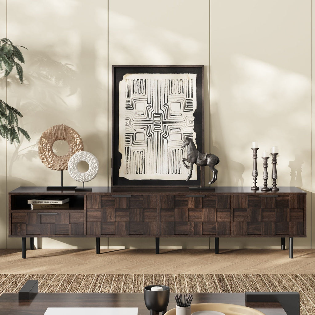 78" TV Stand With Storage Cabinets For Living Room - Walnut Unique Piece Furniture