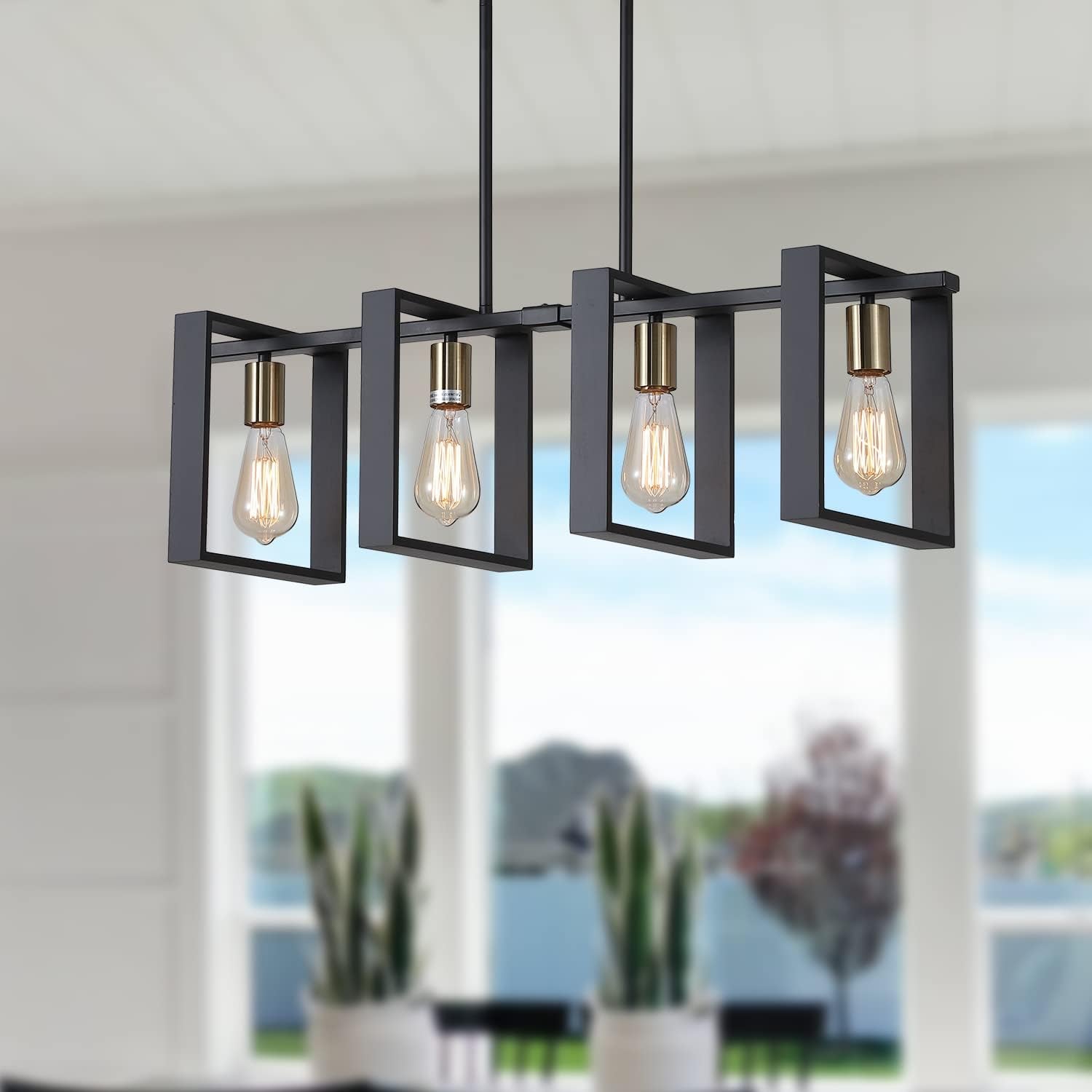 Farmhouse Linear Semi-Caged Chandelier Farmhouse Decor