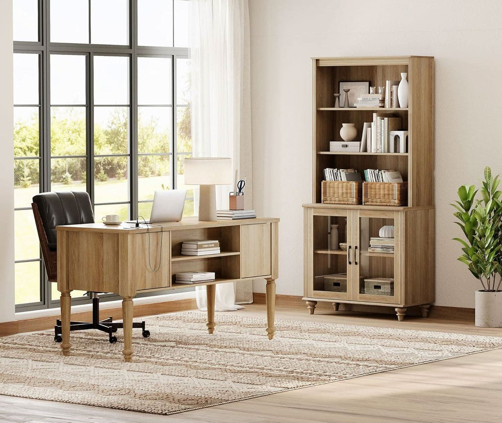 Distressed Oak 56Inch Executive Desk With Charging Station ShipItFurniture