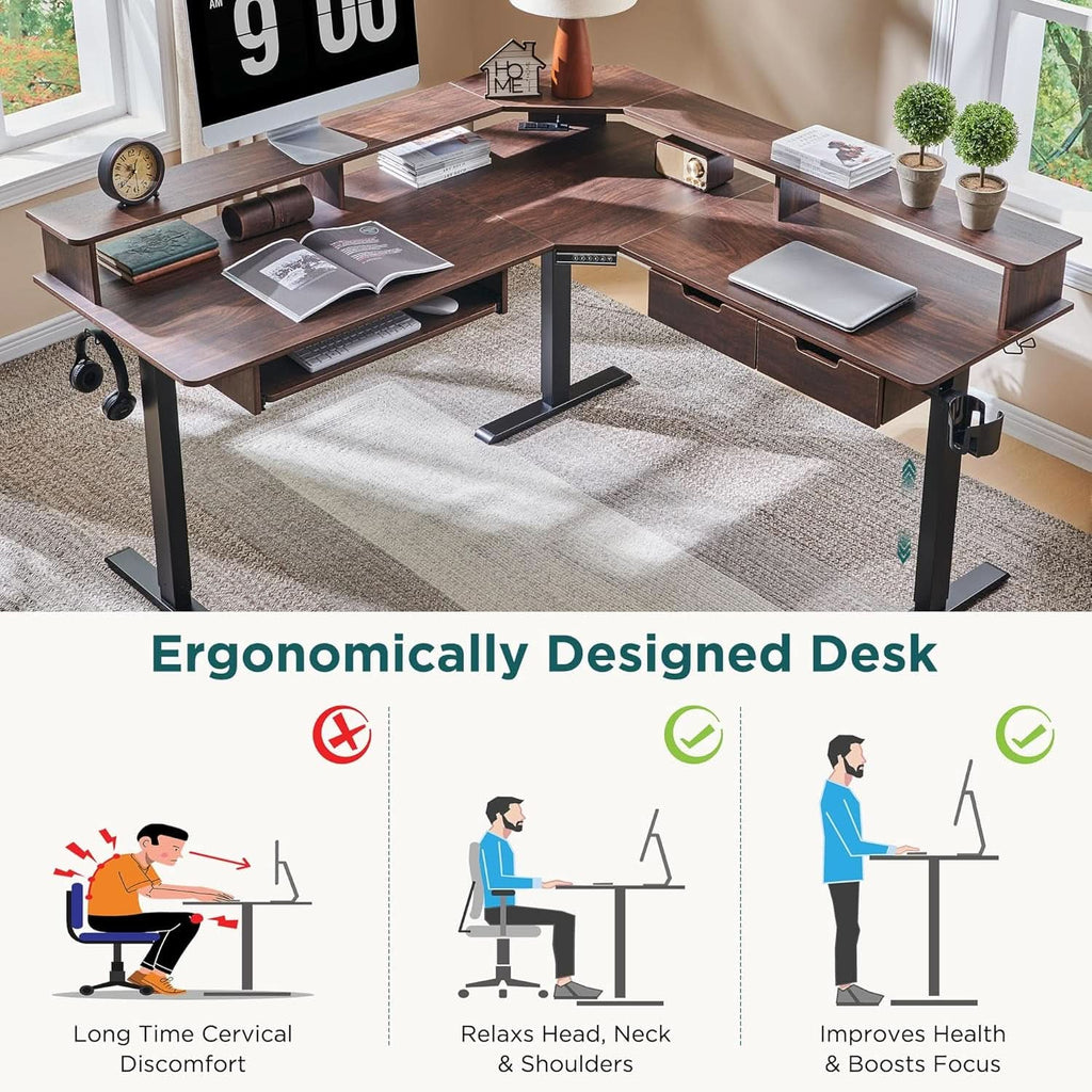 60 Inch Elevated Electric Standing Desk Dark Walnut ShipItFurniture