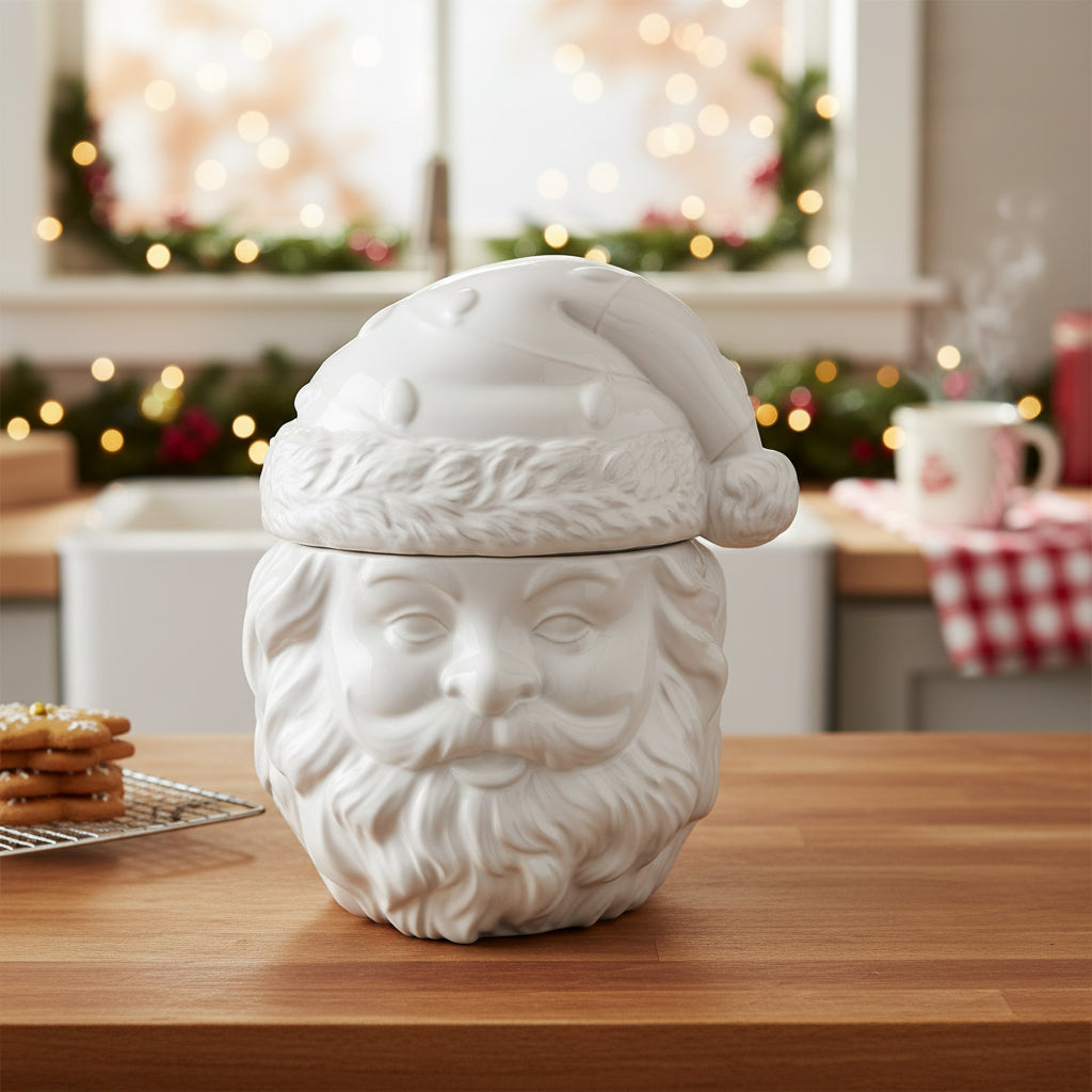 11" Cream Ceramic Santa Jar Thenestedfig