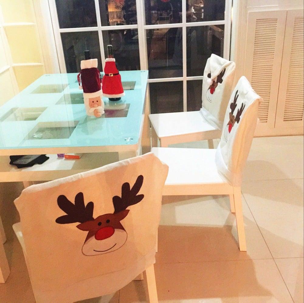 Christmas Hat Chair Cover Xmas Santa Claus Deer Elk Dining Chair Covers for Kitchen Placemat Dining Seat Christmas Home Decor r Back Cover Removable Washable Chair Protector Cover For Kitchen Dining Room Chairs and Living Room 50x60cm Stevvex