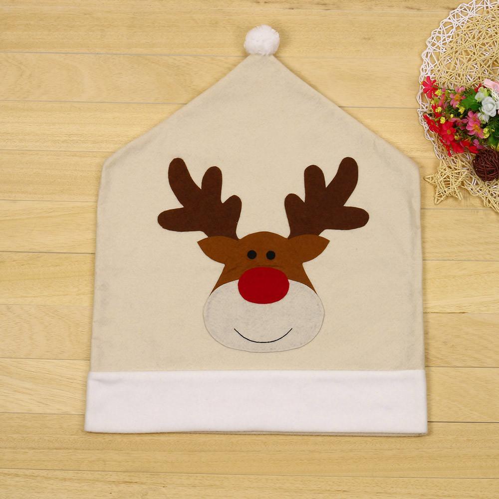 Christmas Hat Chair Cover Xmas Santa Claus Deer Elk Dining Chair Covers for Kitchen Placemat Dining Seat Christmas Home Decor r Back Cover Removable Washable Chair Protector Cover For Kitchen Dining Room Chairs and Living Room 50x60cm Stevvex