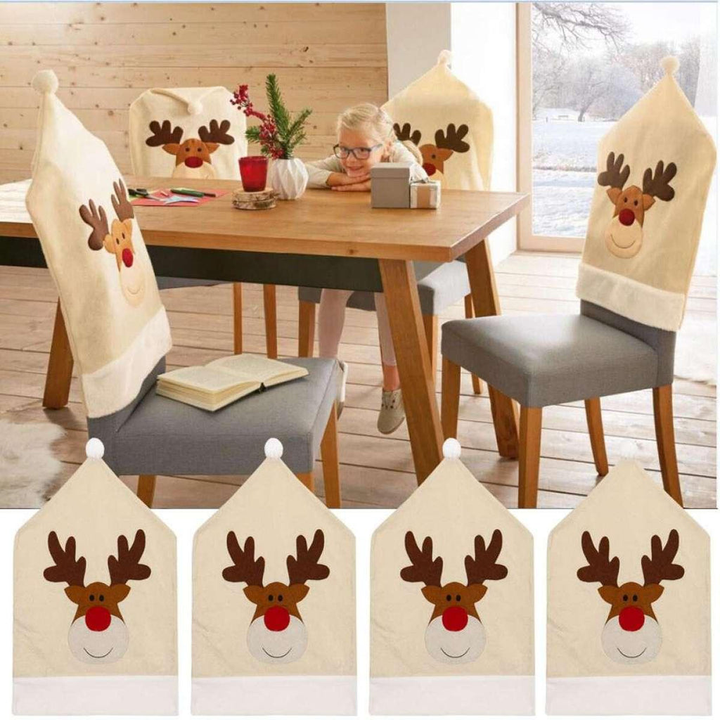 Christmas Hat Chair Cover Xmas Santa Claus Deer Elk Dining Chair Covers for Kitchen Placemat Dining Seat Christmas Home Decor r Back Cover Removable Washable Chair Protector Cover For Kitchen Dining Room Chairs and Living Room 50x60cm Stevvex