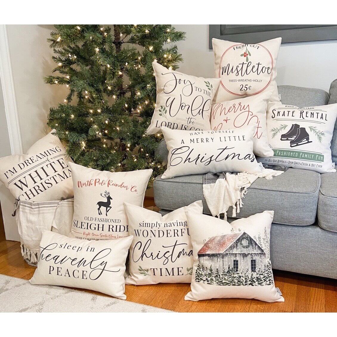 Gray Barn with Trees #13 Pillow Cover — Fits 18x18 Insert Cotton and Crate