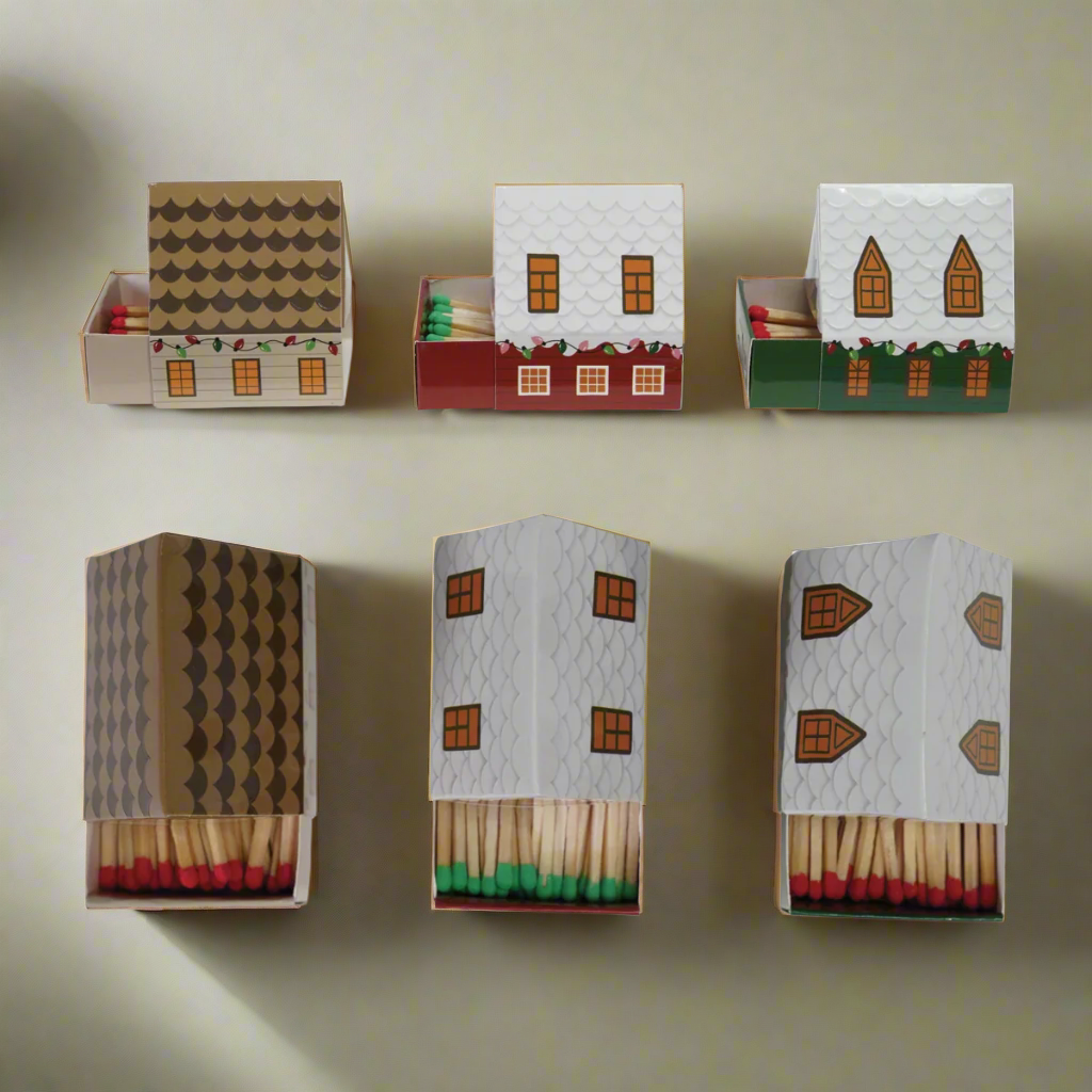 Brown Roof Safety Matches in House Shaped Matchbox Branches Designs