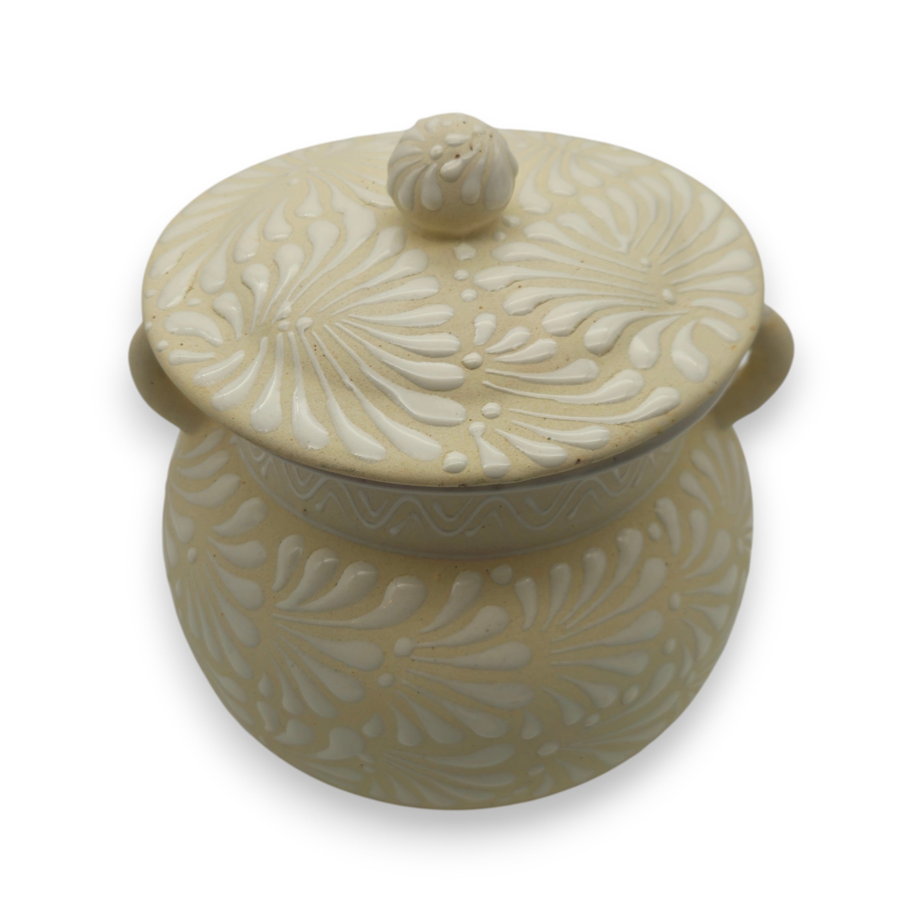 Cream Talavera Bean Pot with Lid | Handmade Mexican Clay The Talavera Hub