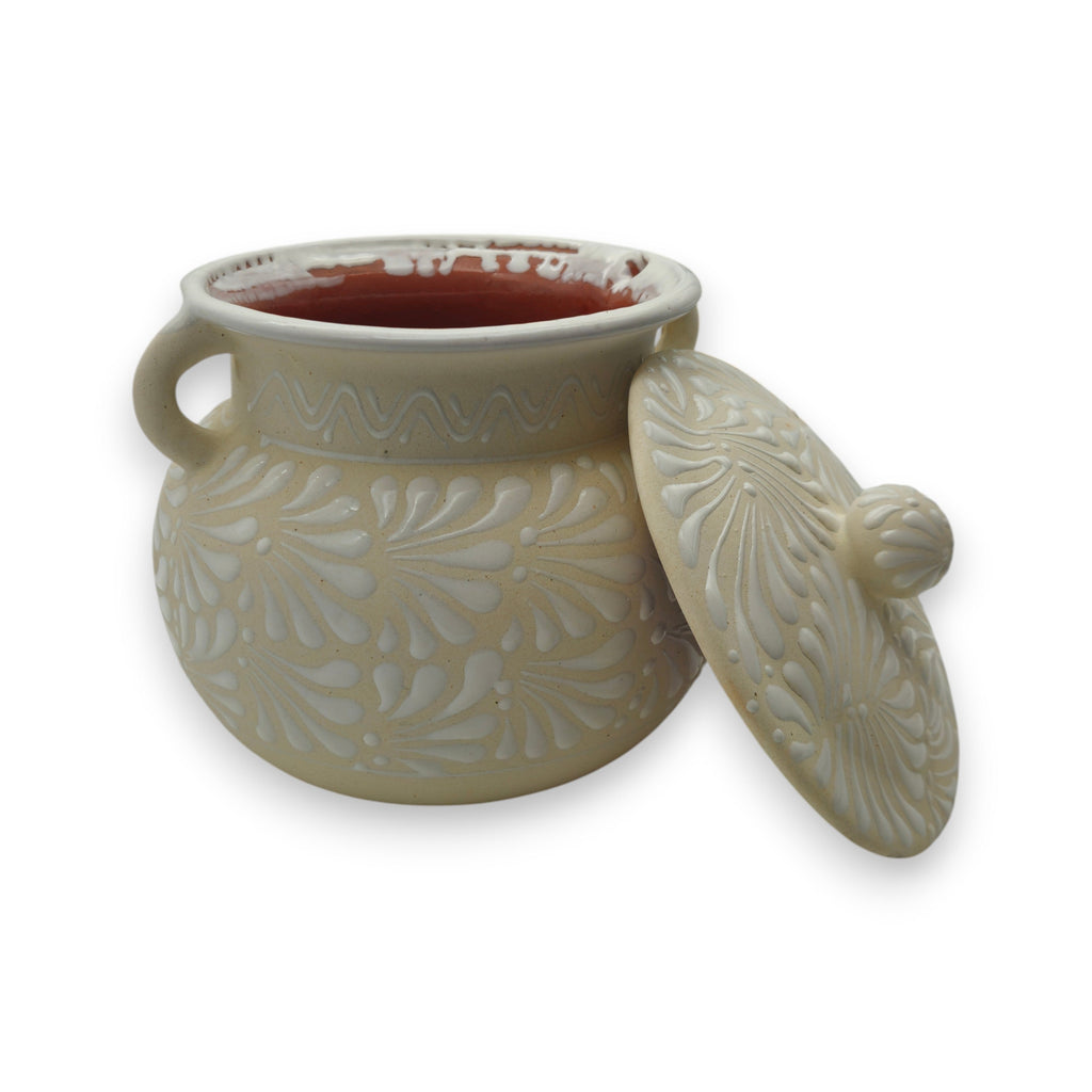 Cream Talavera Bean Pot with Lid | Handmade Mexican Clay The Talavera Hub