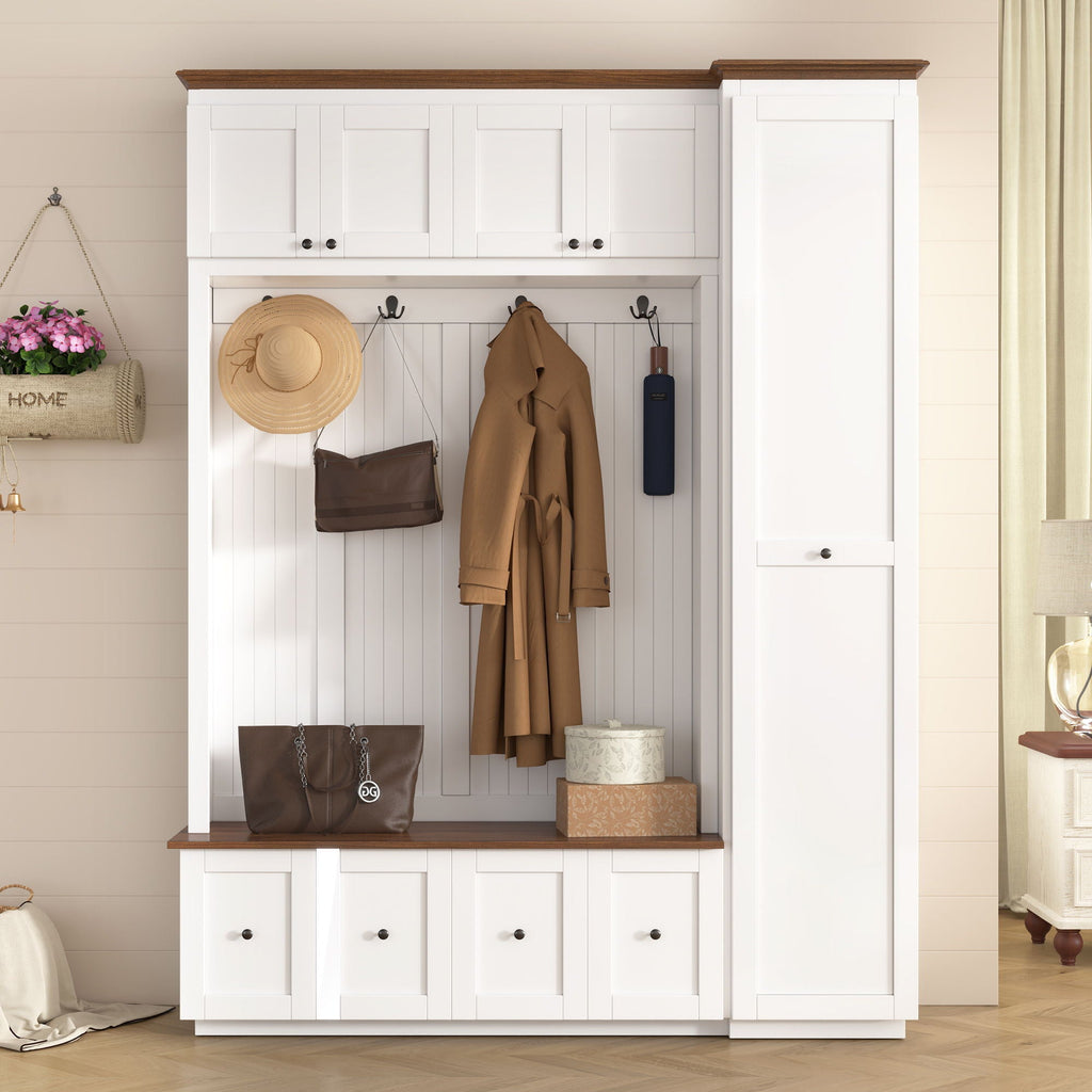 Entryway Hall Tree With Storage Bench, Coat Rack Shoe Bench With Cabinets Unique Piece Furniture