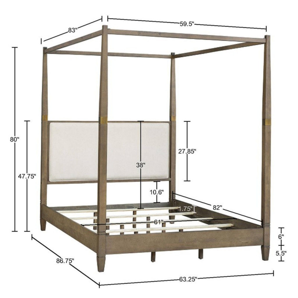 Queen Canopy Bed Frame With Upholstered Headboard - Brown Unique Piece Furniture