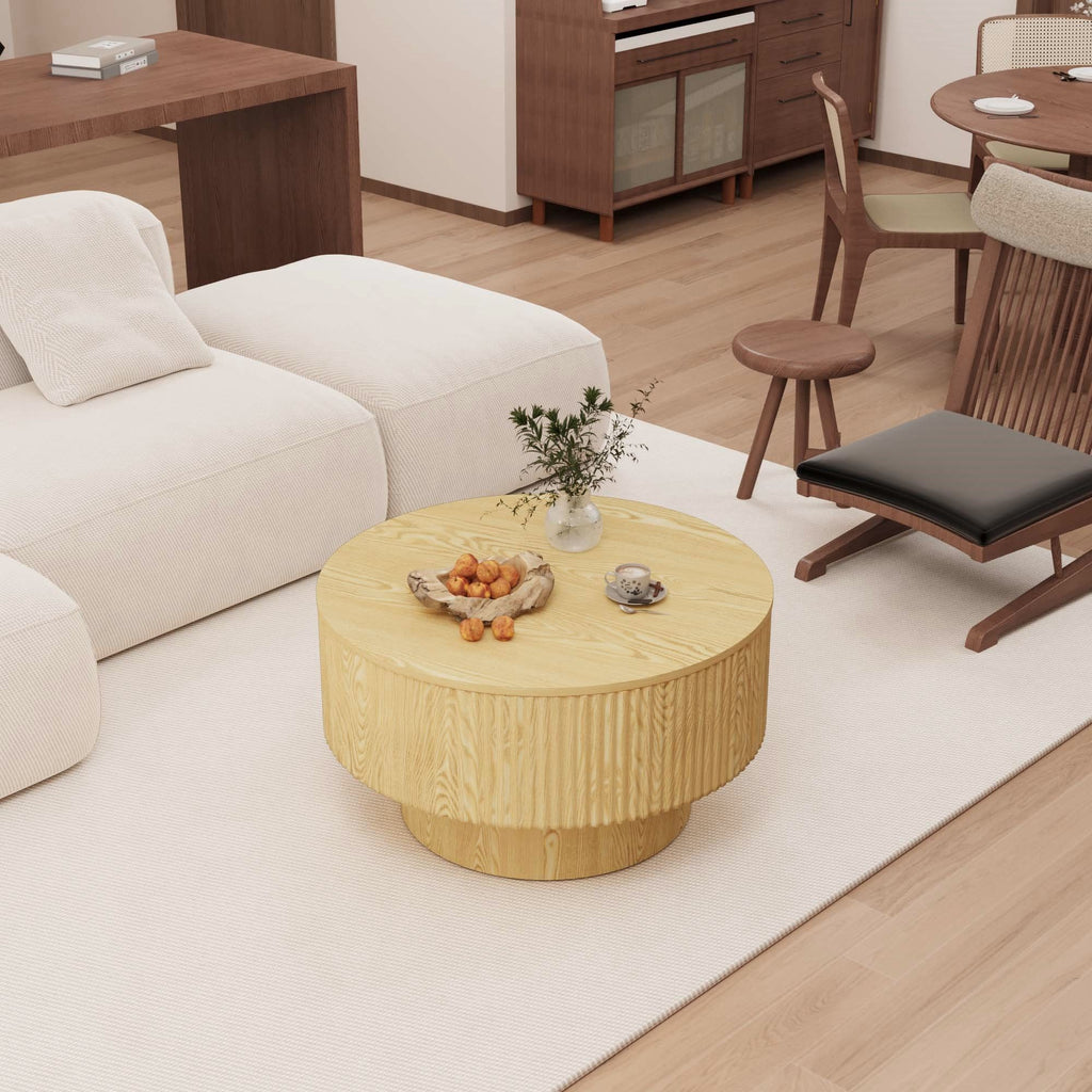 Modern Circular Coffee Table With Stripe Design And Storage Space Unique Piece Furniture