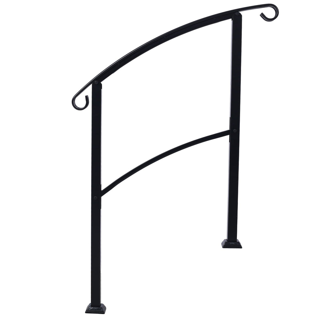 Handrails For Outdoor Steps, Fit 1 Or 3 Steps Outdoor Stair Railing, Flexible Front Porch Hand Rail, Transitional Handrails For Concrete Steps Or Wooden Stairs - Black Unique Piece Furniture