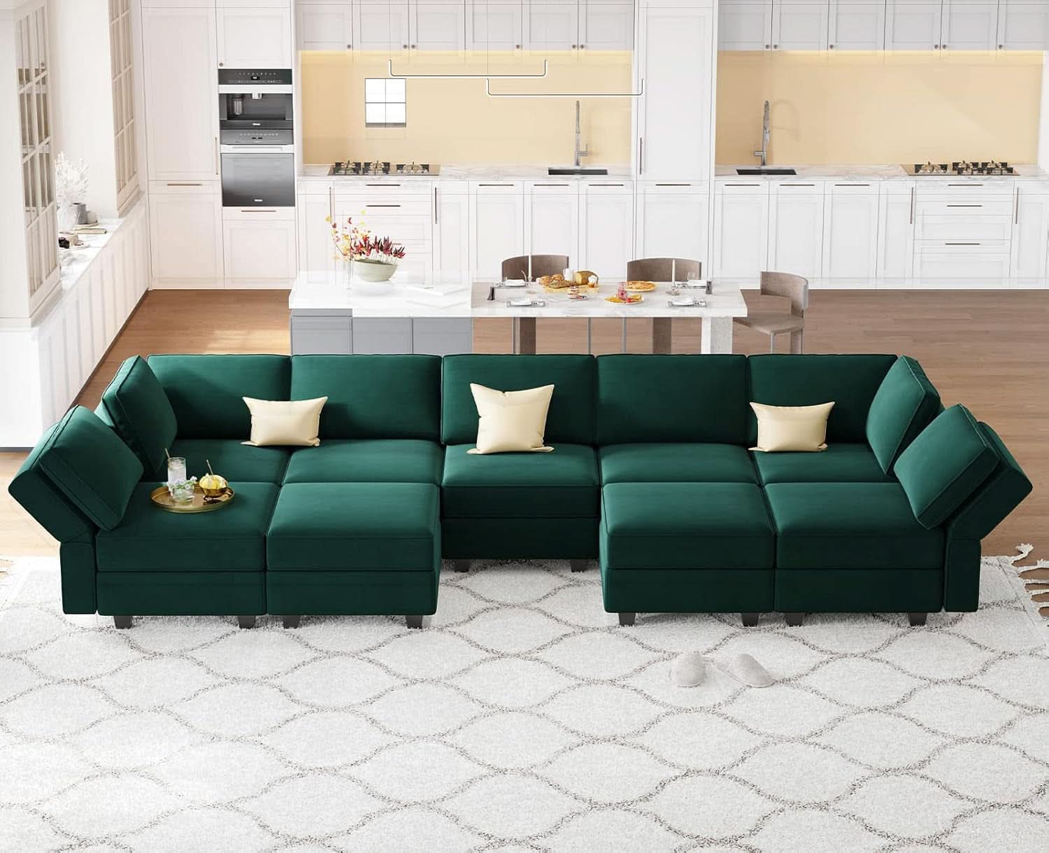 Luxurious Emerald Green Velvet Modular Sleeper Sofa ShipItFurniture