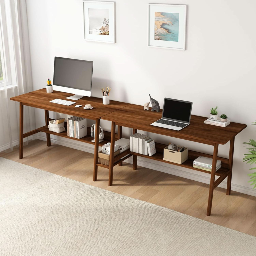 Walnut 110 Inches Twin Person Computer Workstation ShipItFurniture