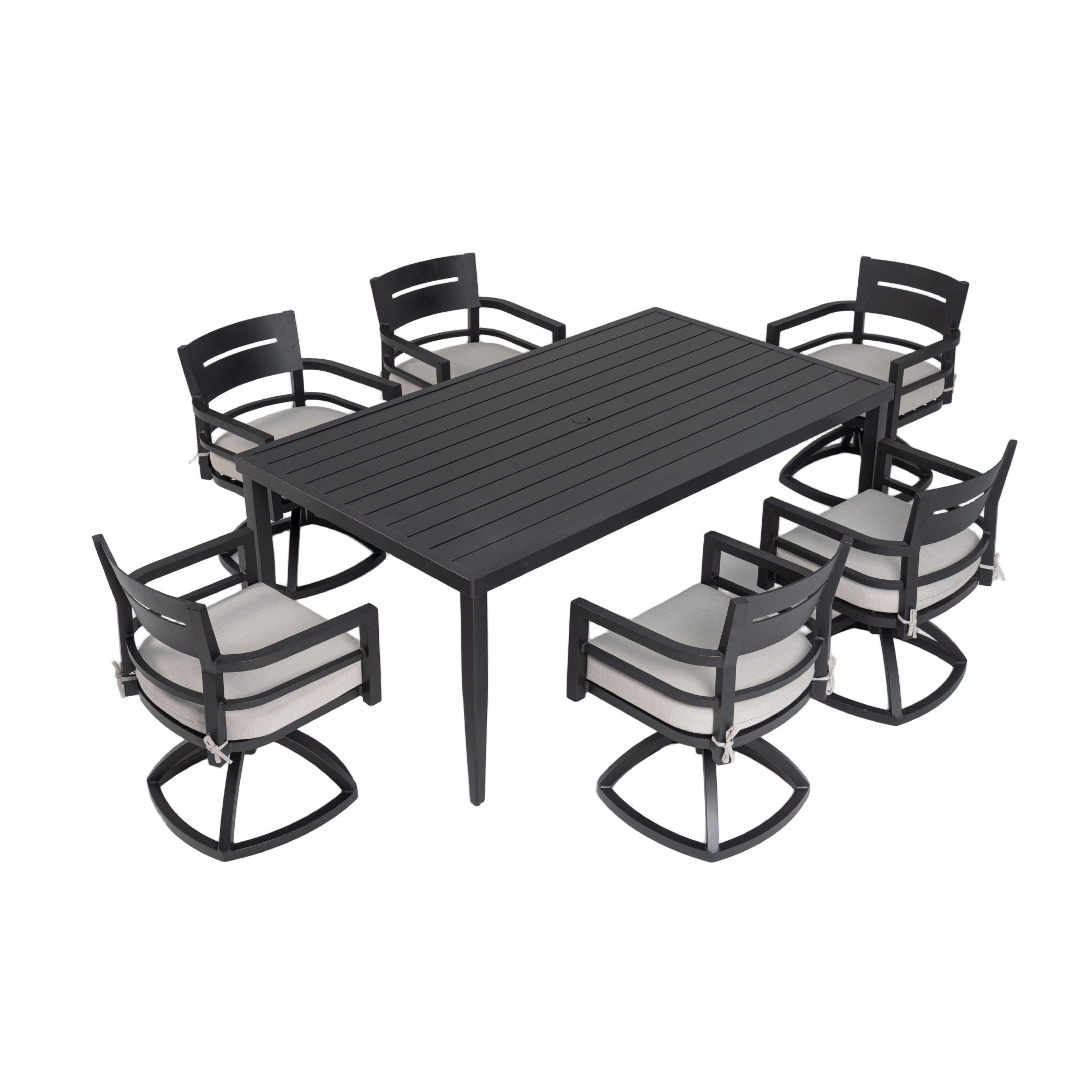 Outdoor Modern Dining Set, Chairs Sunbrella Cushioned And Dining Table With Umbrella Hole Unique Piece Furniture
