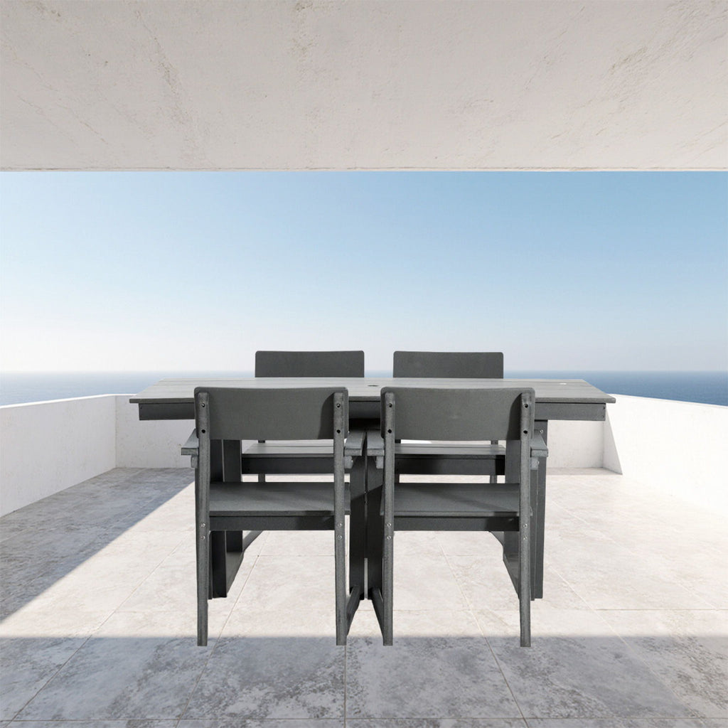 5 Piece Outdoor Dining Set, Table With Umbrella Hole And 4 Armrest Chairs Unique Piece Furniture