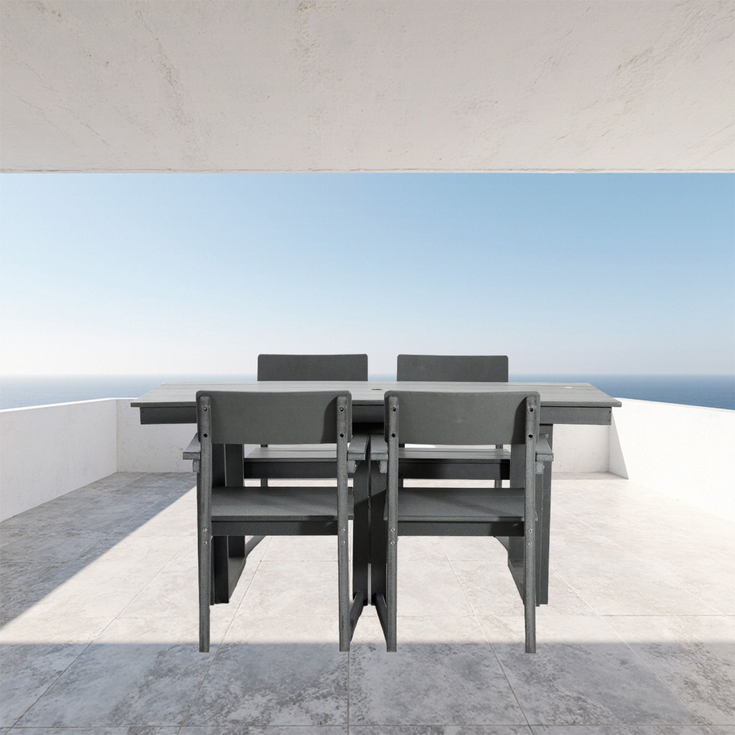 5 Piece Outdoor Dining Set, Table With Umbrella Hole And 4 Armrest Chairs Unique Piece Furniture