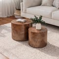 Set of 2 Round Nesting Coffee Tables, Wooden Accent for Living Room, Brown Burl NIKKI CASA