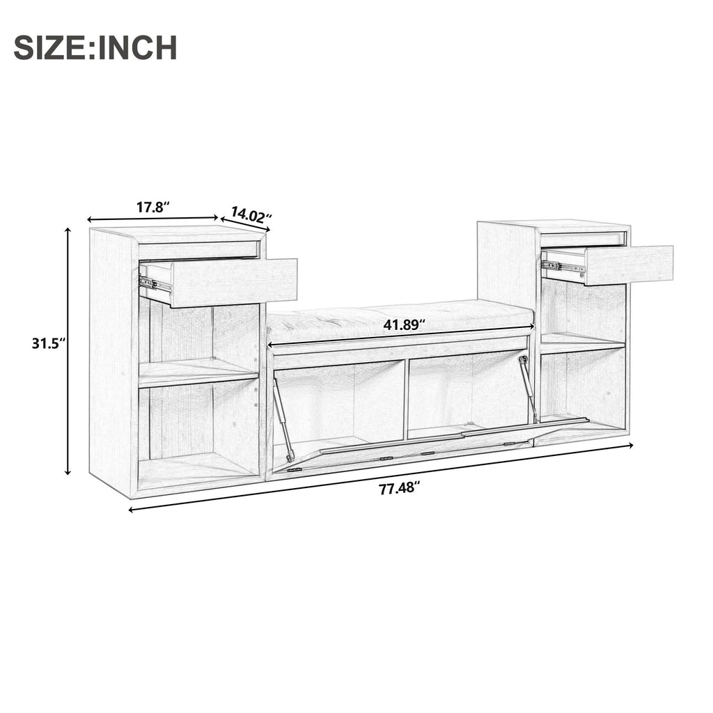 Entryway Storage Bench With Cushion, Drawers & Open Shelves Unique Piece Furniture