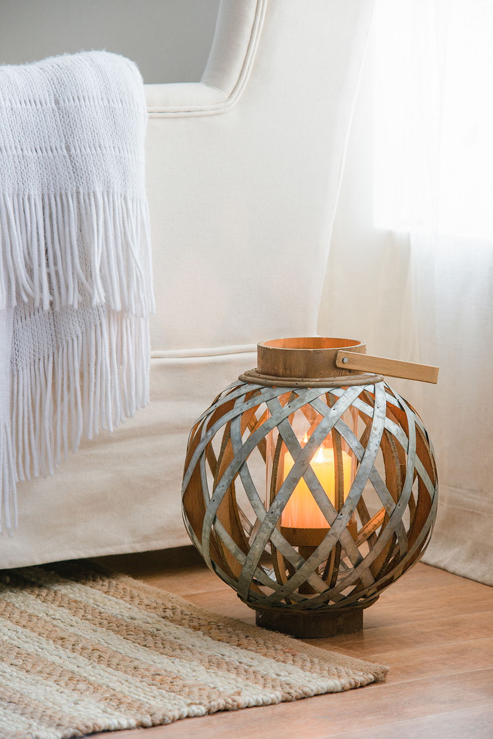 Decorative Lantern With Handle, Wooden Lantern For Indoor Outdoor, Home Garden, Wedding - Silver Unique Piece Furniture