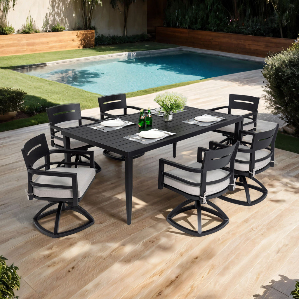 Outdoor Modern Dining Set, Chairs Sunbrella Cushioned And Dining Table With Umbrella Hole Unique Piece Furniture