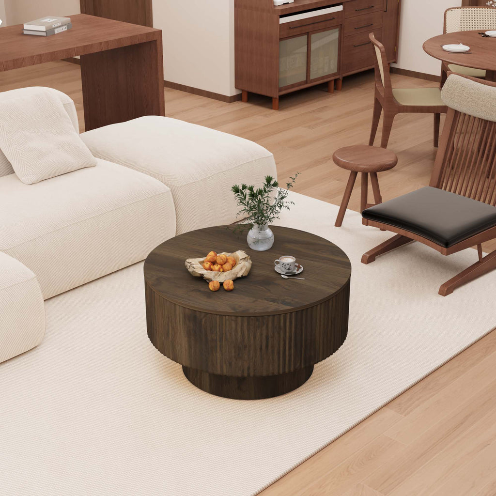 Modern Circular Coffee Table With Stripe Design And Storage Space Unique Piece Furniture
