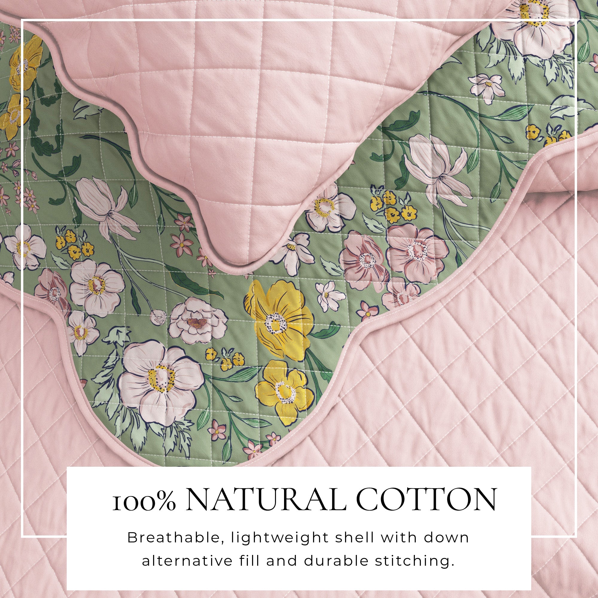 Floral Print & Scalloped Cotton Quilt Set - Gwen Collection Great Bay Home