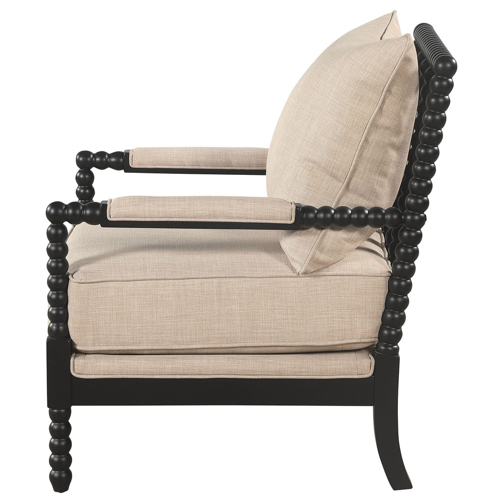 Blanchett Upholstered Bobbin Accent Chair Beige and Black Unique Piece Furniture