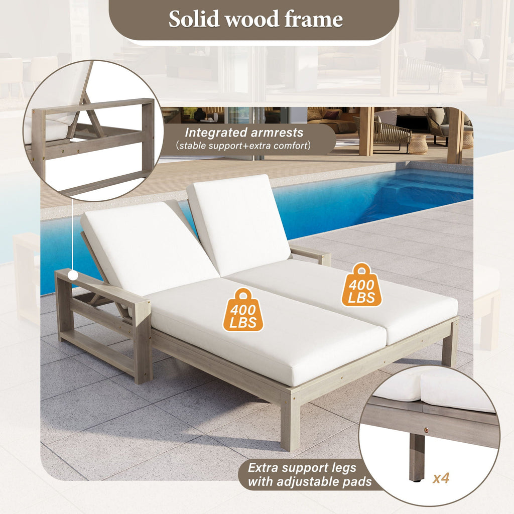 Outdoor Double Lounge Chair With 5 Position Adjustable Backrest Unique Piece Furniture