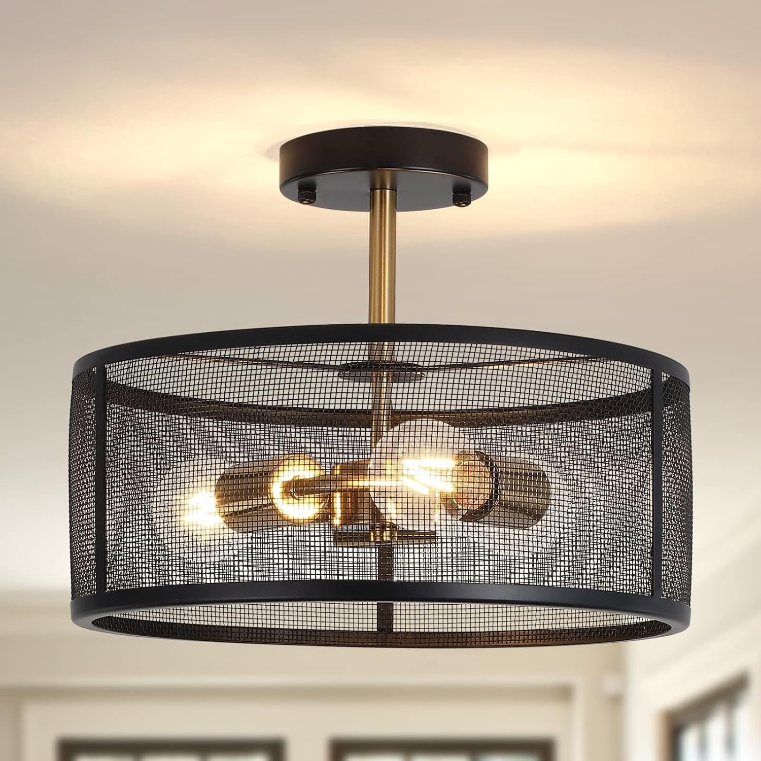 Semi Flush Mount Drum Ceiling Light Farmhouse Decor