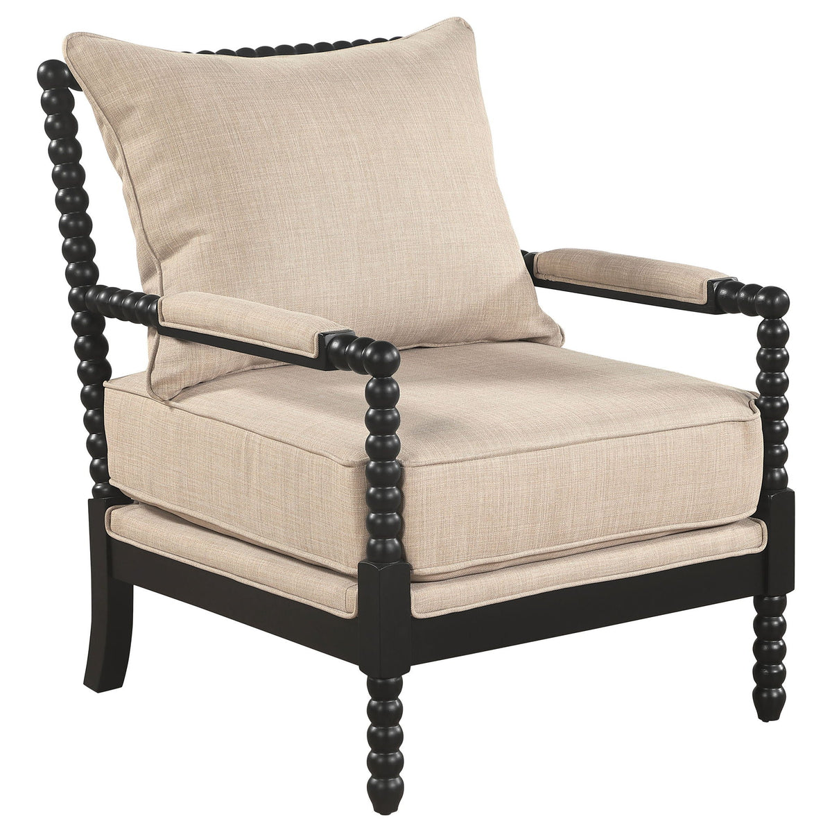 Blanchett Upholstered Bobbin Accent Chair Beige and Black Unique Piece Furniture